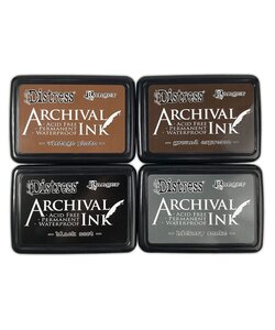 Ranger Distress Archival Ink Pad 4 pack basics, Hickory Smoke, Vintage Photo, Ground Espressso, Black Soot