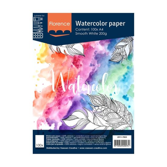 Vaessen Creative Florence Aquarel Papier Smooth A4 200g White 100st