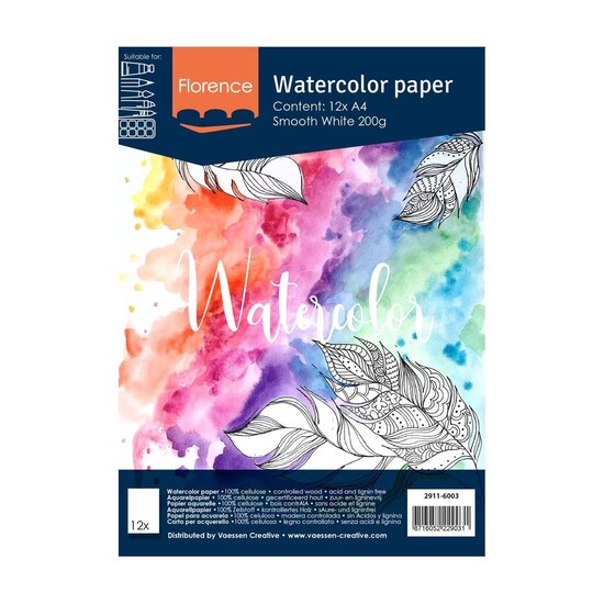 Vaessen Creative Florence Aquarel Papier Smooth A4 200g White 12st