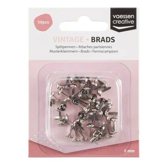 Vaessen Creative Brads Spitpennen Vintage 5mm. 50 st. Zilver