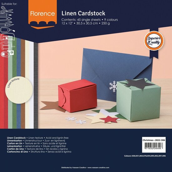 Vaessen Creative Florence Cardstock Linnen Pack Kerst 12x12'' 250g