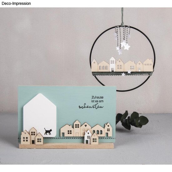 Rayher Houten Strip Mini huisjes 1st 10,6x3,4cm en 1st 14,1x3,4cm