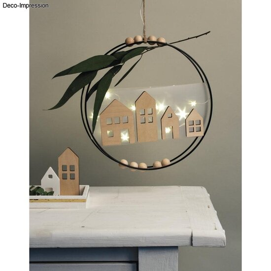 Rayher Houten Deco Licht huisjes 5,5-10cm 4st
