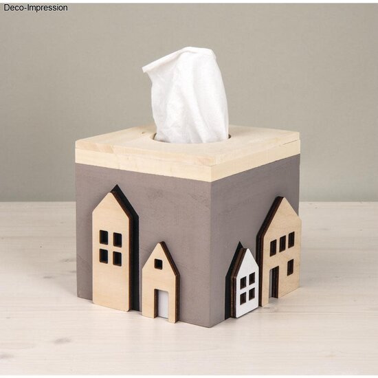 Rayher Houten Deco Licht huisjes 5,5-10cm 4st