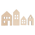Rayher Houten Deco Licht huisjes 5,5-10cm 4st