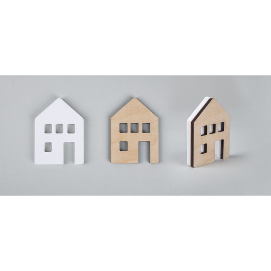 Rayher Houten Deco Licht huisjes 5,5-10cm 4st