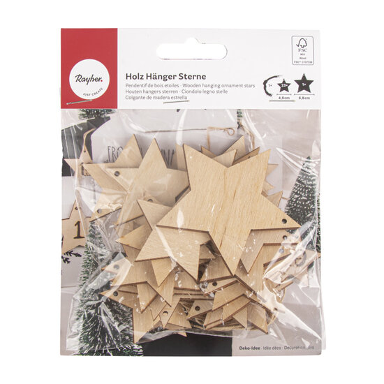 Rayher Houten Sterren 6,8cm 1st. en 4,8cm 23st
