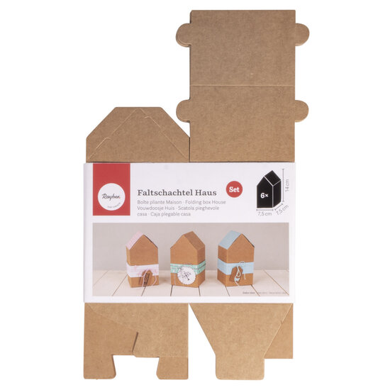 Rayher Vouwdoosje Huis Set 7,5x7,5x14cm Kraft 6st