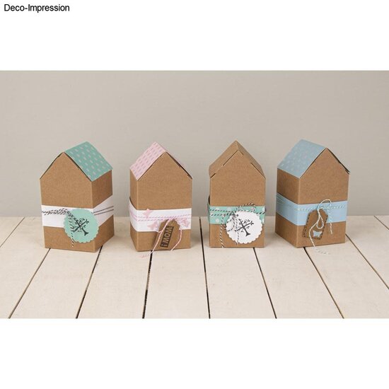 Rayher Vouwdoosje Huis Set 7,5x7,5x14cm Kraft 6st