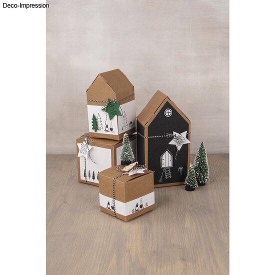 Rayher Vouwdoosje Huis Set 10x7,5x20cm Kraft 3st