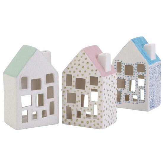 Keramiek theelicht Huis 12x7x5cm. 1 st.