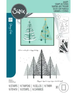 Sizzix Clear Stamp & Stencil A5 Cosmopolitan Christmas Merry & Light 16pcs