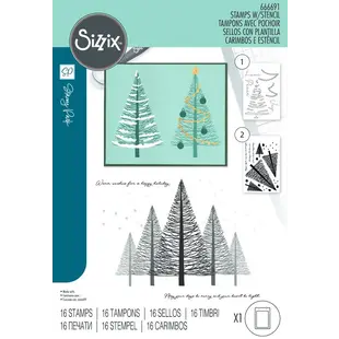 Sizzix Clear Stamp & Stencil A5 Cosmopolitan Christmas Merry & Light 16pcs