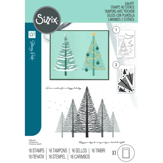 Sizzix Sizzix Clear Stamp & Stencil A5 Cosmopolitan Christmas Merry & Light 16pcs