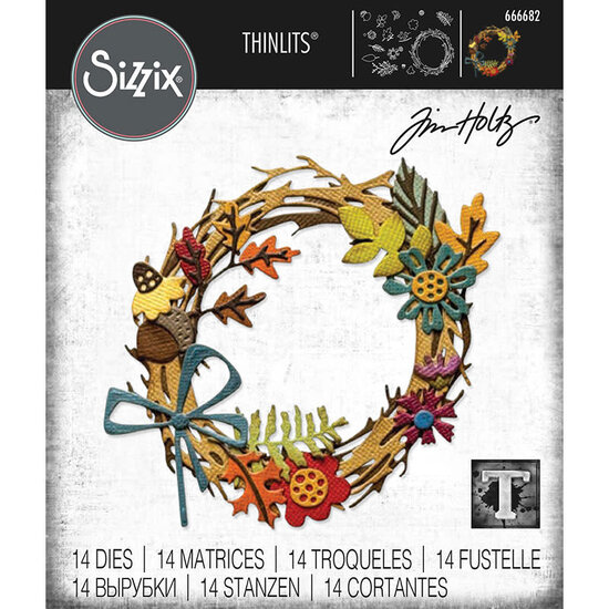 Tim Holtz Sizzix Tim Holtz Thinlits Die Holtz Vault Halloween Foliage Wreath 14Pcs