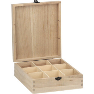 Houten Theekist 9-vaks 23.5 x 20 x 7.5cm