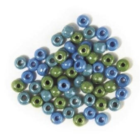 Rayher Glazen kraal met groot gat, Opaak, ø 8,7 mm, doosje à 55 g groen, blauw-tinten