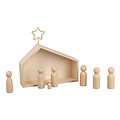 Rayher Houten kribbe met figuren 22x5,6x21,5cm, 9-dlg