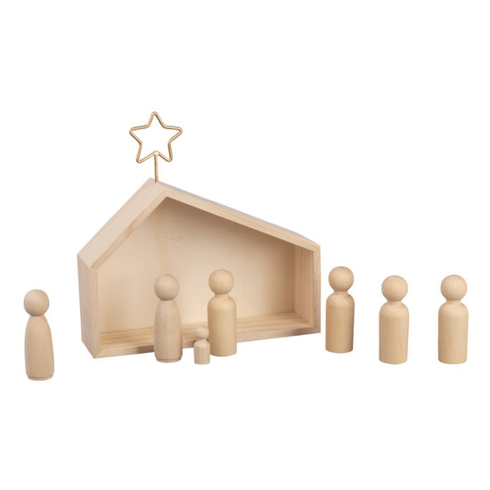 Rayher Houten kribbe met figuren 22x5,6x21,5cm, 9-dlg