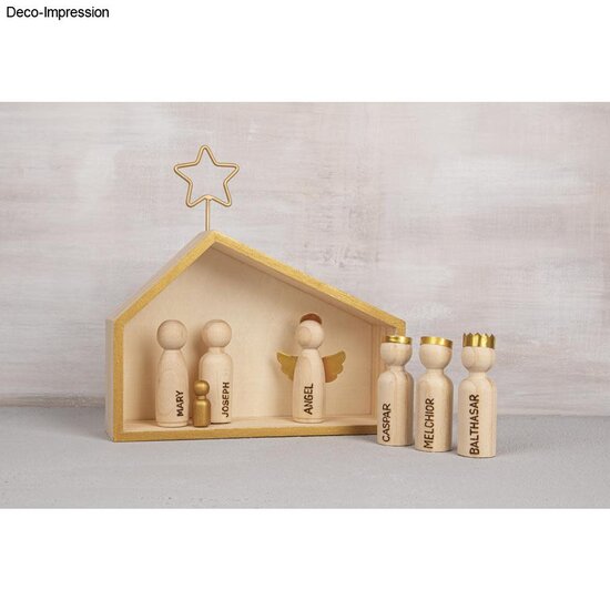 Rayher Houten kribbe met figuren 22x5,6x21,5cm, 9-dlg