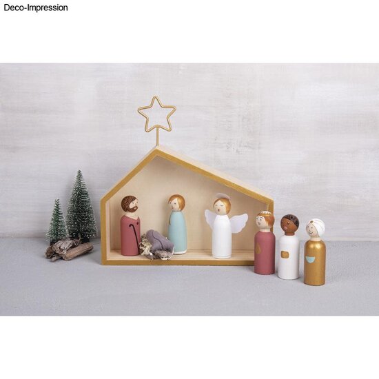 Rayher Houten kribbe met figuren 22x5,6x21,5cm, 9-dlg