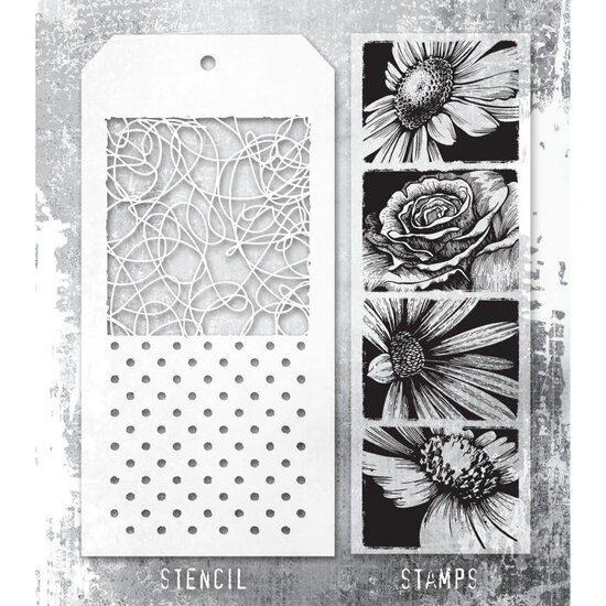 Tim Holtz Tim Holtz Mixed Media Stamps & Stencil Set 81 Bold Botanical