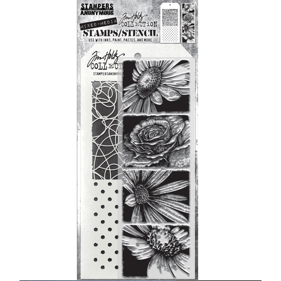 Tim Holtz Tim Holtz Mixed Media Stamps & Stencil Set 81 Bold Botanical