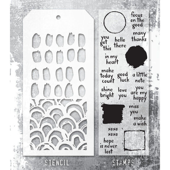 Tim Holtz Tim Holtz Mixed Media Stamps & Stencil Set 84 Note Quotes