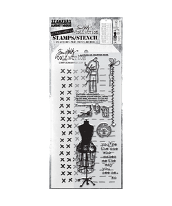 Tim Holtz Mixed Media Stamps & Stencil Set 42 Stitched and Dashes