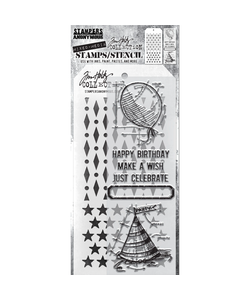 Tim Holtz Mixed Media Stamps & Stencil Set 43 Birthday, Diamond Dot and Stars