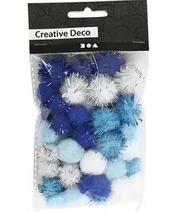Pompons Blauw 15-20mm 48st