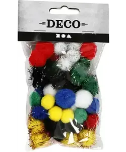 Pompons Basiskleuren 15-20mm 48st