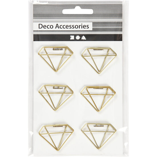 Creotime Metal Paperclips Diamond Gold b:35mm h:25mm 6 st