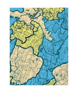 Vel Decopatch Papier Patroon Landkaart Zeeblauw/Ecru/Zacht Geel