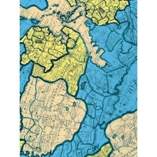 Vel Decopatch Papier Patroon Landkaart Zeeblauw/Ecru/Zacht Geel