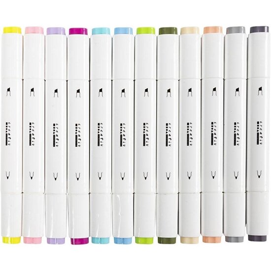 Creotime Marker op Alcoholbasis Lijndikte 1-8 mm Pastelkleuren 12st