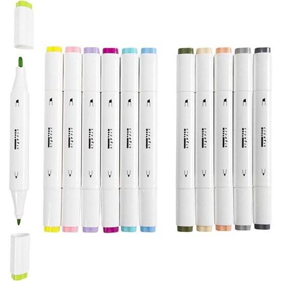 Creotime Marker op Alcoholbasis Lijndikte 1-8 mm Pastelkleuren 12st