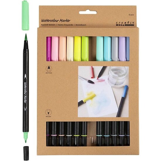 Creotime Aquarel marker set, 12 stuks Pastel