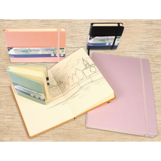 Kangaro Kangaro Schetsboek A5 80 blad 140gr roomwit met elastiek en lint, mint