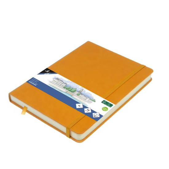 Kangaro Kangaro Schetsboek A5 80 blad 140gr roomwit met elastiek en lint, okergeel