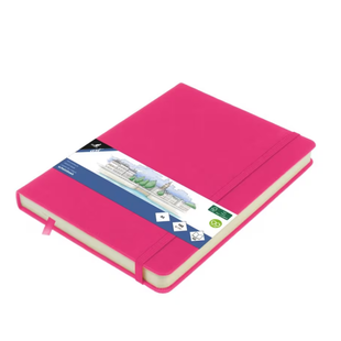 Kangaro Schetsboek A5 80 blad 140gr roomwit met elastiek en lint, hot pink