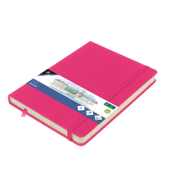 Kangaro Kangaro Schetsboek A5 80 blad 140gr roomwit met elastiek en lint, hot pink