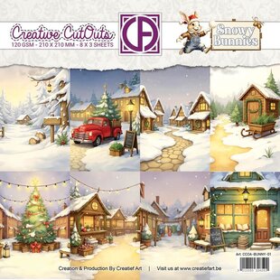 Creative CutOuts  Snowy Bunnies 8x8 Inch Paper Pack Kerstdorp