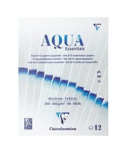 Aqua Essentials, gelijmd blok met 12 verschillende aquarelpapieren 18x24 cm, 12 vellen 200g-300g