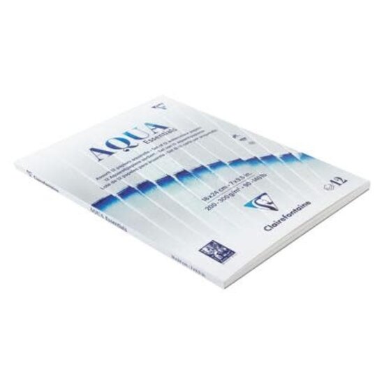 Clairefontaine Aqua Essentials, gelijmd blok met 12 verschillende aquarelpapieren 18x24 cm, 12 vellen 200g-300g