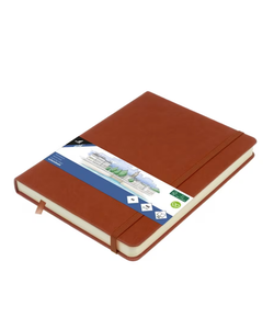 Kangaro Schetsboek A5 80 blad 140gr roomwit met elastiek en lint, Cognac