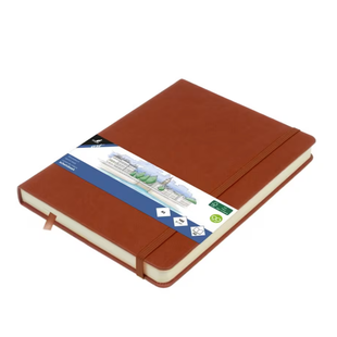 Kangaro Schetsboek A5 80 blad 140gr roomwit met elastiek en lint, Cognac