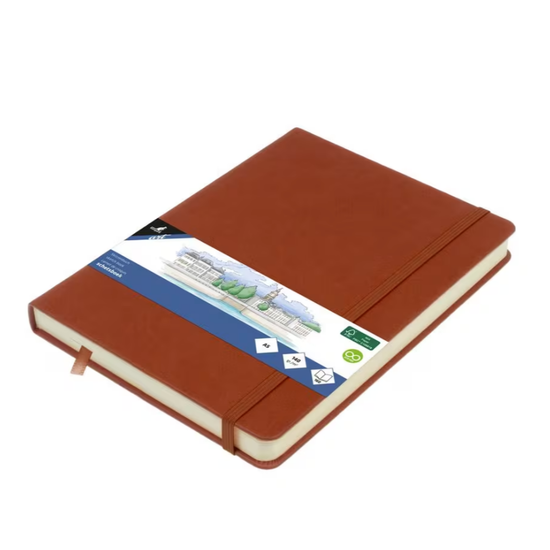 Kangaro Kangaro Schetsboek A5 80 blad 140gr roomwit met elastiek en lint, Cognac