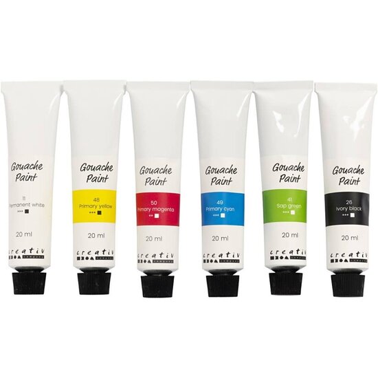 Creativ Company Gouacheverf, standaardkleuren, 6x20ml