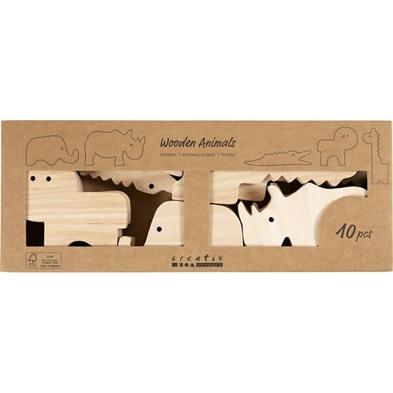 Creativ Company Houten dieren H: 3-14,5 cm, dikte 2 cm, 10st Safari